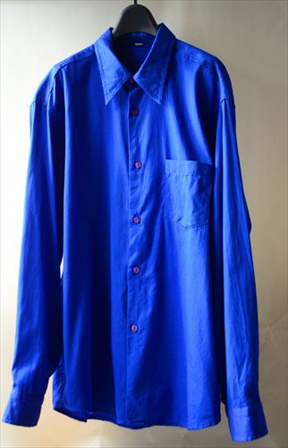 イタリア製 ユーロブルーがきれいな長袖シャツ XL メンズ 青 L/Sシャツ ヨーロッパ古着
