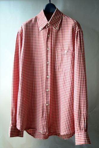 イタリア製 SHILTON 赤白チェックBD長袖シャツ size41 M相当　レッドｘホワイト ヨーロッパ古着