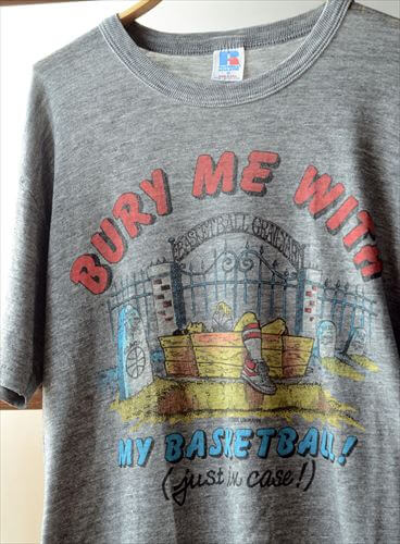 80'sヴィンテージ バスケットボール Tシャツ サイズM レーヨン使用のグレー杢ボディ PONYロゴ USA製 RUSSELL