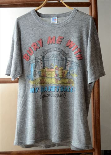 80'sヴィンテージ バスケットボール Tシャツ サイズM レーヨン使用のグレー杢ボディ PONYロゴ USA製 RUSSELL