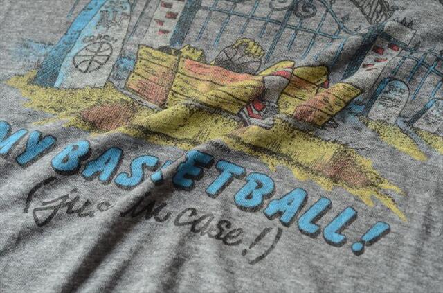 80'sヴィンテージ バスケットボール Tシャツ サイズM レーヨン使用のグレー杢ボディ PONYロゴ USA製 RUSSELL