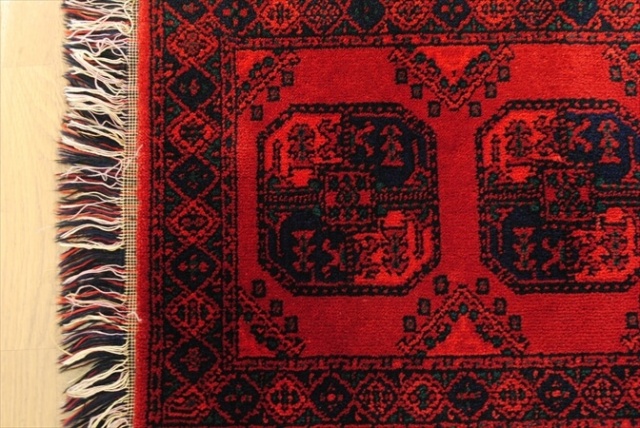 アフガニスタン トルクメン 手織りラグ 90ｘ50cm 絨毯 カーペット ウール