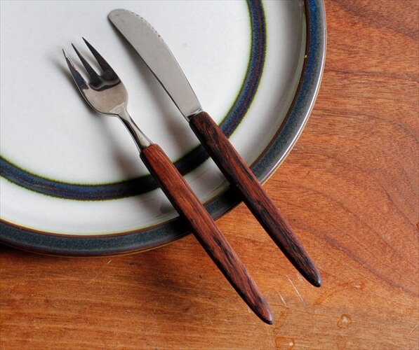 ノルウェー製 Martha チークハンドル フォークとナイフセット 18cm 北欧 カトラリーチーク材 アンティーク