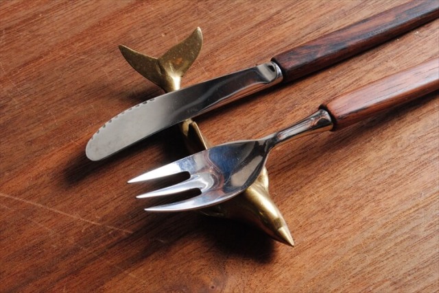 ノルウェー製 Martha チークハンドル フォークとナイフセット 18cm 北欧 カトラリーチーク材 アンティーク