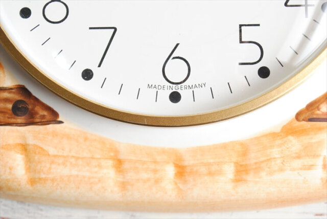 ドイツ製 バスケット型 陶器の壁時計 新品クウォーツ交換済 電池式 壁掛け時計 セラミック キッチンクロック アンティーク