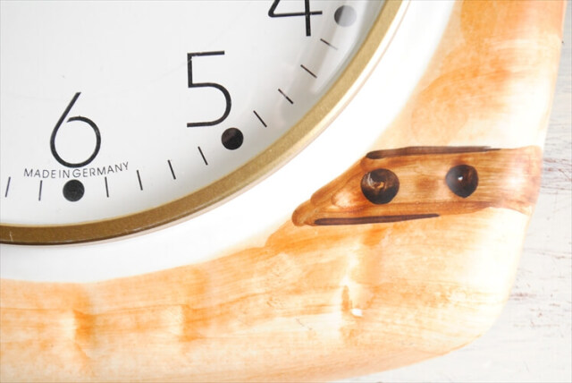 ドイツ製 バスケット型 陶器の壁時計 新品クウォーツ交換済 電池式 壁掛け時計 セラミック キッチンクロック アンティーク