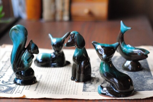 カナダ製 BLUE MOUNTAIN POTTERY 陶器 アニマル オブジェ 5種の中からお選びください イヌ ネコ リス 魚 シカ