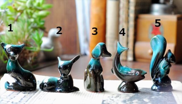 カナダ製 BLUE MOUNTAIN POTTERY 陶器 アニマル オブジェ 5種の中からお選びください イヌ ネコ リス 魚 シカ
