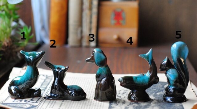 カナダ製 BLUE MOUNTAIN POTTERY 陶器 アニマル オブジェ 5種の中からお選びください イヌ ネコ リス 魚 シカ