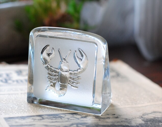 スウェーデン製 NYBRO GLASBRUK ガラスのロブスター オブジェ 北欧 エビ インテリア 置物 ペーパーウェイト アンティーク