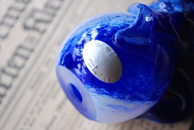 スウェーデン製 Laxa Glashytta ガラスのトロール ブルー マーブル模様