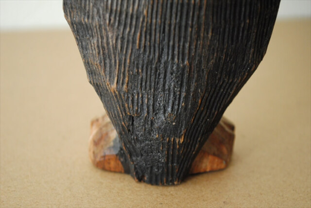 イングランドから 古い木製のフクロウ アフリカオオコノハズク オブジェ ウッド フィギュア ミッドセンチュリー 木工 民藝 _240118