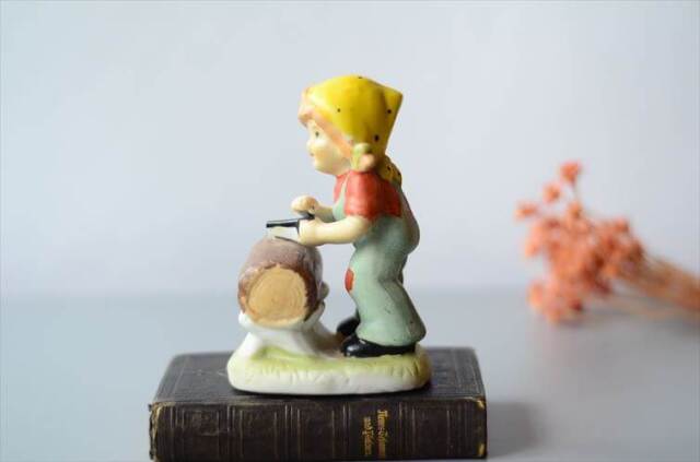 ドイツから丸太を切る女の子 陶器フィギュア Goebel Hummel フンメルを