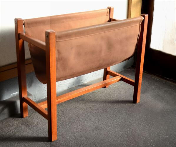 デンマークから　チークxキャンバス　マガジンラック　北欧家具　インテリア 収納　シェルフ　ヴィンテージ　アンティーク