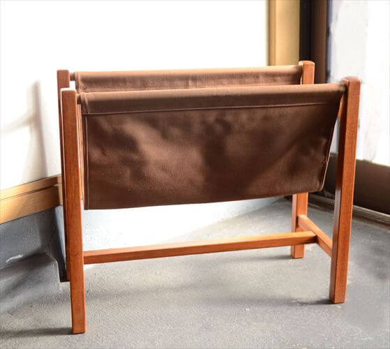 デンマークから　チークxキャンバス　マガジンラック　北欧家具　インテリア 収納　シェルフ　ヴィンテージ　アンティーク