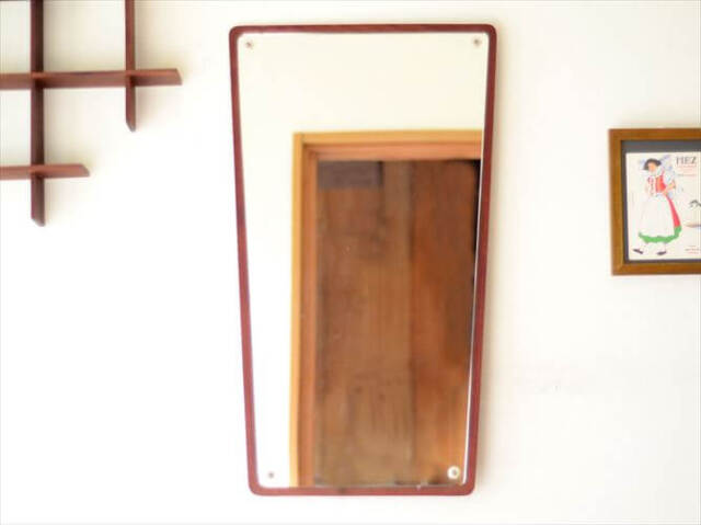 デンマーク製 1960-70年代 チーク ウォールミラー 66x37cm 壁掛け鏡 スクエア 長方形 北欧 無垢 アンティーク
