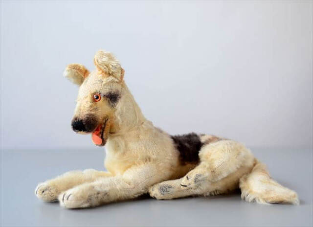 【レア】シュタイフ シェパード 犬 ぬいぐるみ ビンテージ 訳あり 1960-70年代 ドイツ製 Steiff くつろぐシェパード シュタイフ