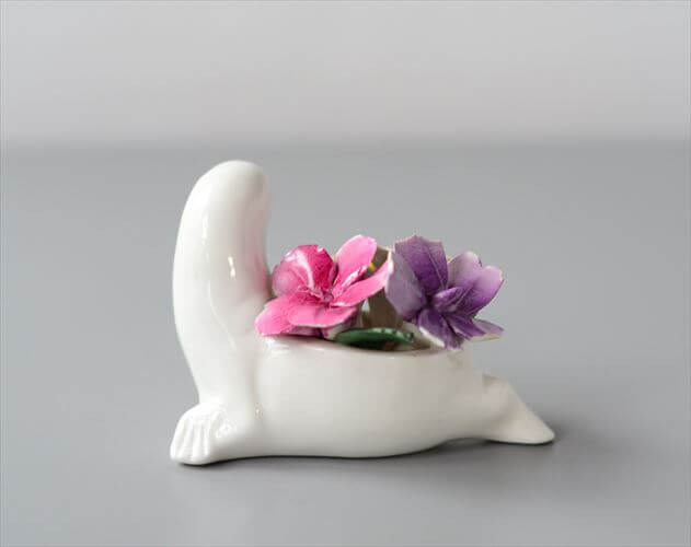 イギリス製 CROWN STAFFORDSHIRE アシカ フィギュア オブジェ オットセイ 置物 陶器 ヴィンテージ アンティーク_250219