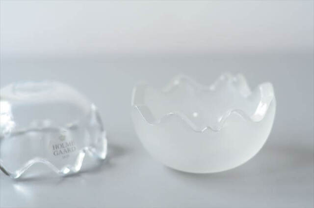 デンマーク製 Holmegaard 卵型 ガラスの容器 8.5径 ホルムガード 小物入れ トレイ キャンドルホルダー MICHAEL BANG 北欧 _250305