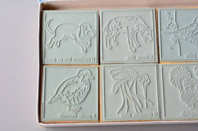 デッドストック ポルトガル AGATHA社製 かわいい動物や虫の教材スタンプ 10個セット ハンコ ヴィンテージ アンティーク