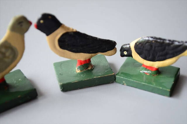 ドイツ エルツ山地製 かわいい木製の動物オブジェ あひる 鳩 置物 アートピース フィギュア ヴィンテージ_250523