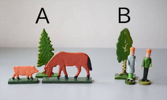 ドイツ エルツ山地製 かわいい木製の動物オブジェ 馬 豚 人 置物 アートピース フィギュア ヴィンテージ_250523