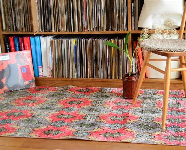 トルコ Isparta産 オールドキリム ラグ 200x88cm リビング アウトドア