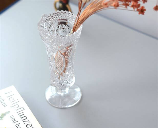 美品 ドレスデンクリスタル ガラス 花瓶 26cm フラワーベース ドイツ 希少 ドイツ製 DRESDEN KRISTALL ドレスデンクリスタル 大型