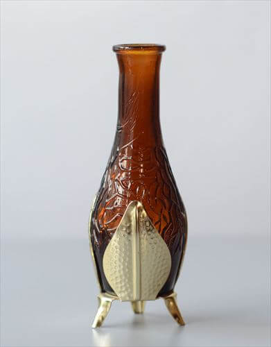 ドイツから アンバーガラスとホルダーの花瓶 一輪挿し 花器 グラス