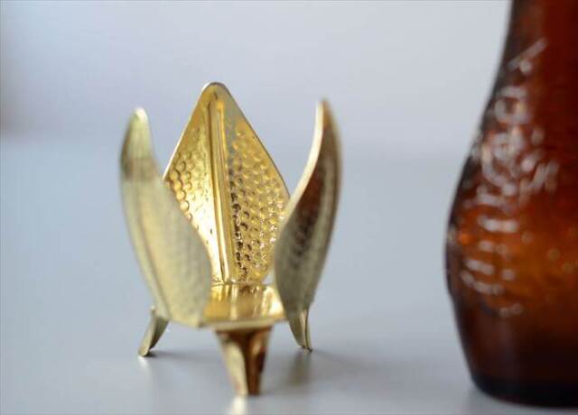 ドイツから アンバーガラスとホルダーの花瓶 花器 グラス フラワーベース アンティーク　ヴィンテージ