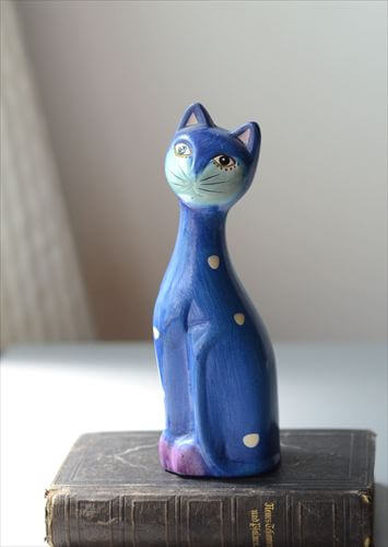 【正規品】Daumドーム 猫 ガラス オブジェ パート・ド・ヴェール フランス製 フランスから かわいいブルーxドット模様の猫 オブジェ ネコ