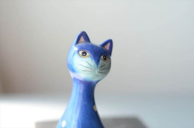 【正規品】Daumドーム 猫 ガラス オブジェ パート・ド・ヴェール フランス製 フランスから かわいいブルーxドット模様の猫 オブジェ ネコ