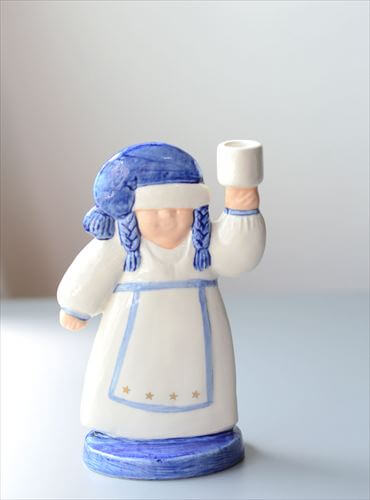 ヴィンテージ Lisa Larson x Goebel Tomtemor サンタの奥さん ブルーx