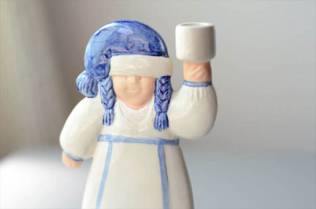 ヴィンテージ Lisa Larson x Goebel Tomtemor サンタの奥さん ブルーx