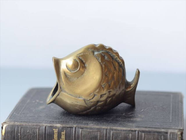 フランスのブロカントから 真鍮の大きな口の魚 オブジェ ブラス