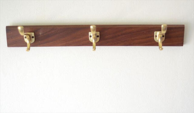 デンマークから チークxブラス3連コートフック 壁掛け ウォールフック