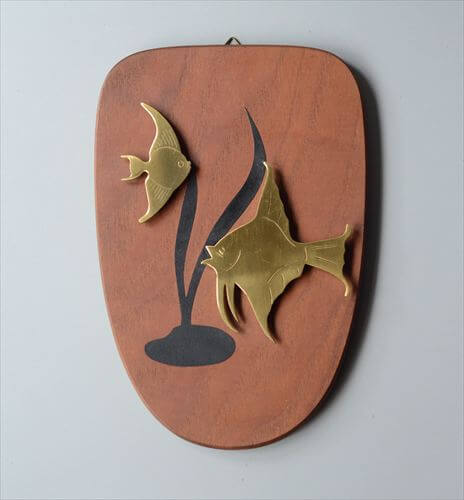 ドイツ製 Zassenhaus チークx真鍮 渡り熱帯魚の親子のウォール