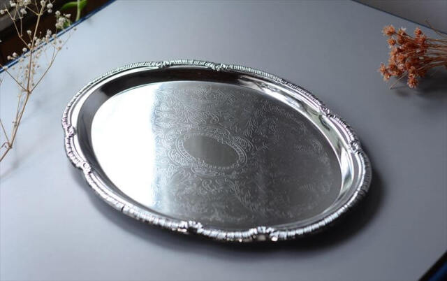 ドイツから シルバープレート オーバルトレー 38ｘ27 楕円トレイ 銀彩 お盆 サルヴァ ヴィンテージ アンティーク