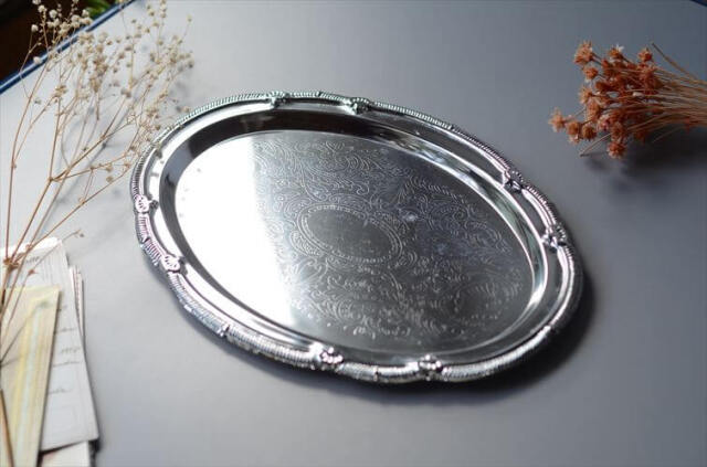 ドイツから シルバープレート オーバルトレー 31x22 楕円トレイ 銀彩