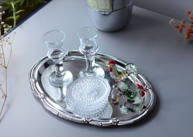 ドイツから シルバープレート オーバルトレー 31x22 楕円トレイ 銀彩