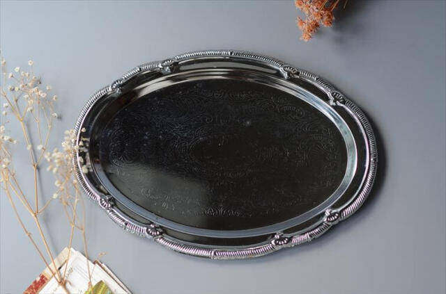ドイツから シルバープレート オーバルトレー 31x22 楕円トレイ 銀彩