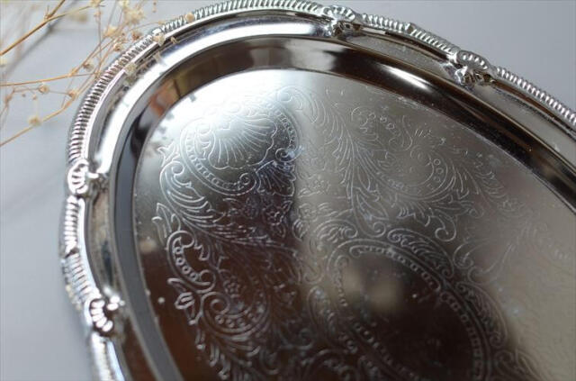 シルバープレート　大きめ　円形　トレイ　径38㎝ シルバープレート 大きめ 形 トレイ 径38㎝