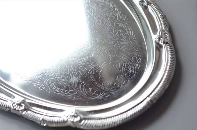 ドイツから シルバープレート オーバルトレー 31x22 楕円トレイ 銀彩