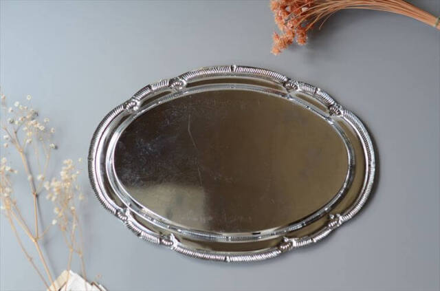 ドイツから シルバープレート オーバルトレー 31x22 楕円トレイ 銀彩