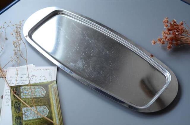 ドイツから シルバープレート スクエアトレー 42ｘ17 長方形トレイ 銀彩 お盆 サルヴァ ヴィンテージ アンティーク