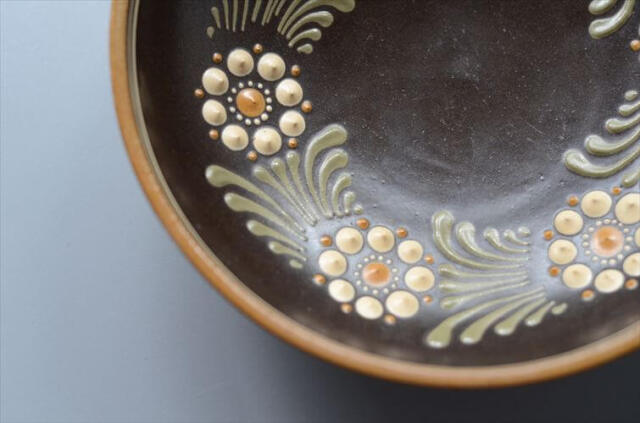 ドイツ製 きれいな花の絵付けの飾りボウル 陶板 飾り皿 ヴィンテージ アンティーク