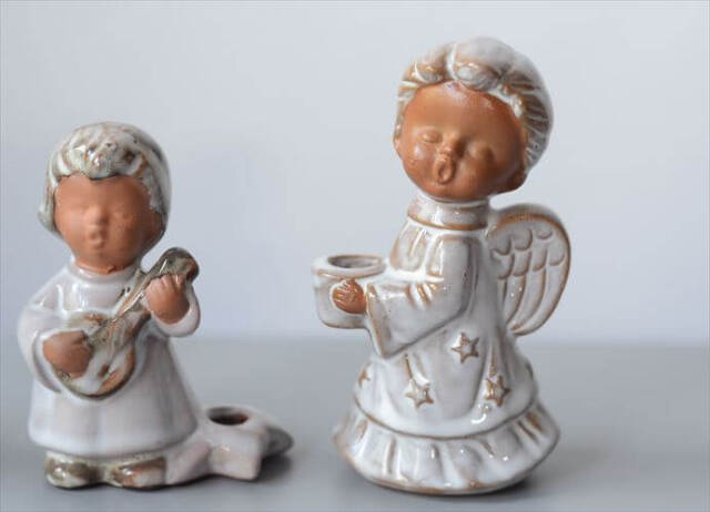 【要在庫確認】陶器製 インカントテーパーキャンドルホルダー/イタリア製｜クリスマス雑貨の 天使キャンドルホルダーセット　12台 アンティーク雑貨