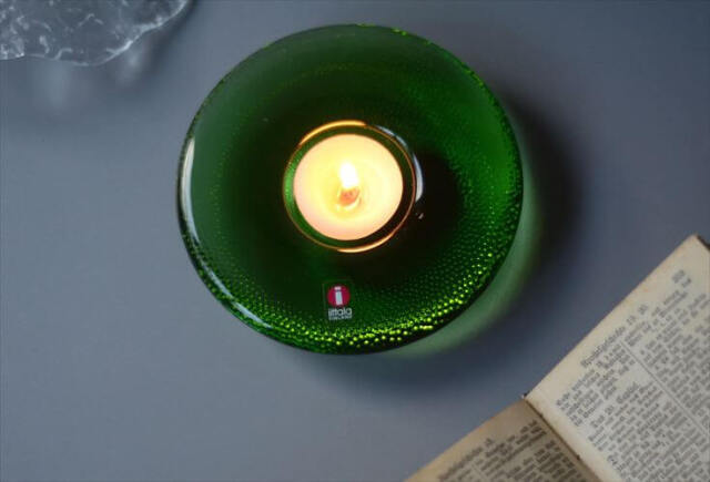 iittala イッタラ Nappi ガラス キャンドルホルダー グリーン ナッピ トレー Markku Salo 北欧 フィンランド ヴィンテージ