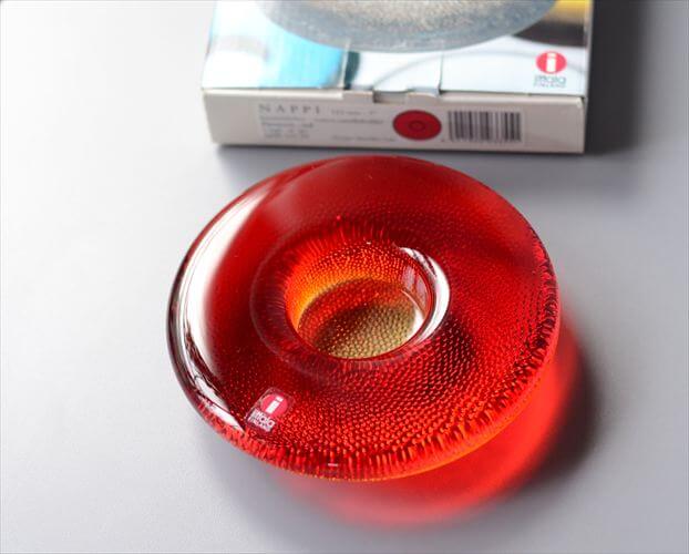 iittala イッタラ Nappi ガラス キャンドルホルダー レッド ナッピ トレー Markku Salo 北欧 フィンランド ヴィンテージ