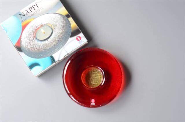 iittala イッタラ Nappi ガラス キャンドルホルダー レッド ナッピ トレー Markku Salo 北欧 フィンランド ヴィンテージ